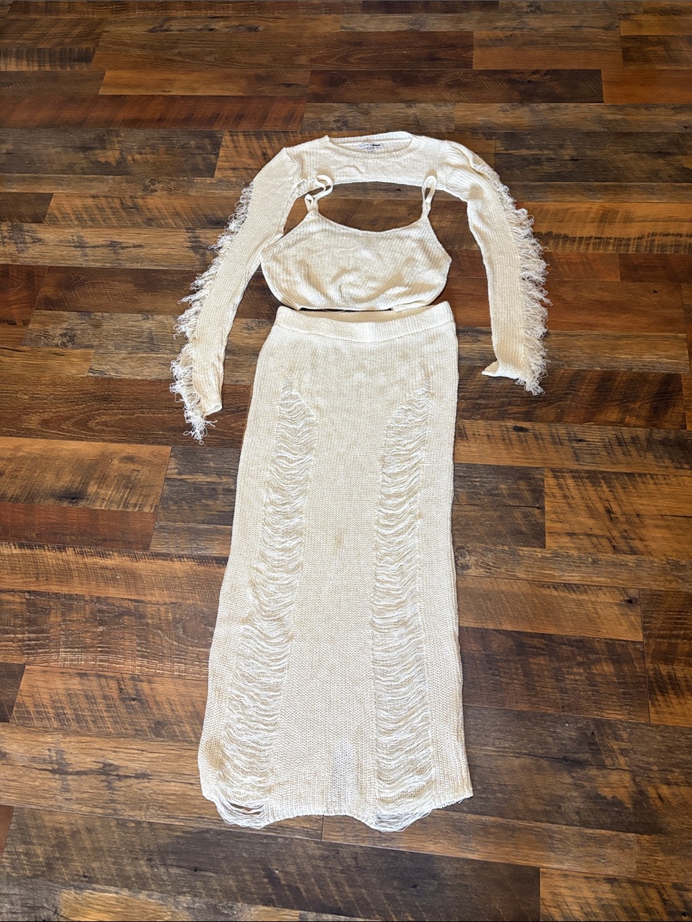 Fashion‎ Nova Sweet Reflections Crochet Fringe Trim Maxi Skirt Set